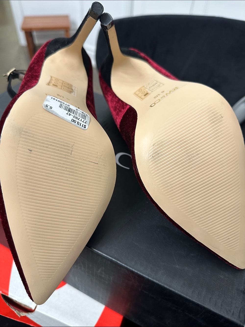 RW&CO. Burgundy Velvet Pointed-Toe Ankle-Strap Heels - Picture 5 of 5